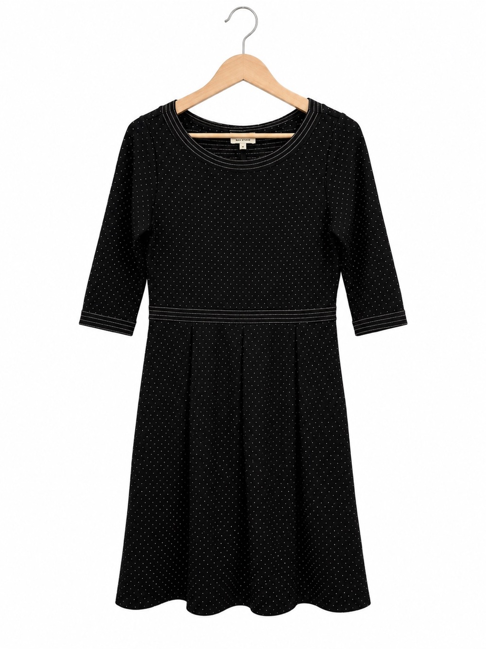Max Studio Black Polka Dot Fit Flare Dress Medium 3/4 Sleeve Knit
